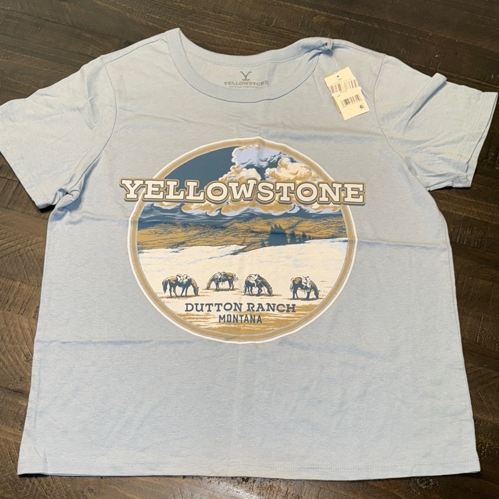 NWT Yellowstone Dutton Ranch Short Sleeve Graphic Tee - Light Blue WMN’s Lg